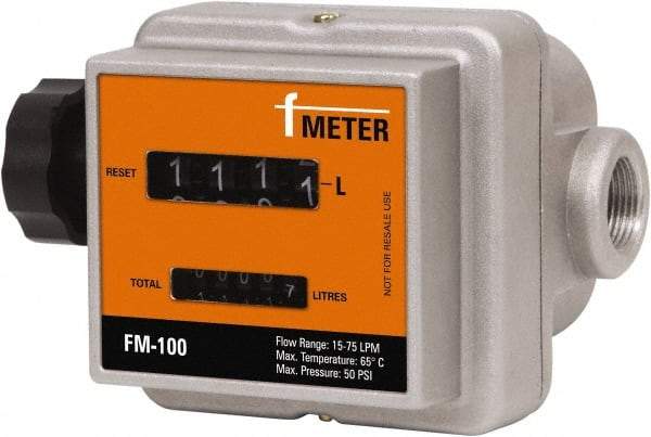 PRO-LUBE - 3/4" FNPT Port Nutating Disc Flowmeter - 150 Max psi, 4 to 20 GPM, Aluminum - A1 Tooling