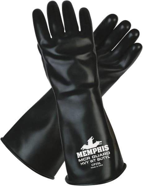 MCR Safety - Size M (8), 14" Long, 25 mil Thick, Butyl Chemical Resistant Gloves - Smooth Finish, Black - A1 Tooling