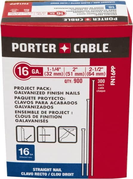 Porter-Cable - 16 Gauge 2-1/2" Long Finishing Nails for Power Nailers - Steel, Galvanized Finish, Smooth Shank, Straight Stick Collation, Chisel Point - A1 Tooling