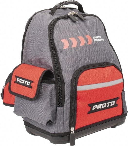 Proto - 22 Pocket Gray & Red Polyester Backpack Tool Bag - 14" Wide x 10" Deep x 18" High - A1 Tooling