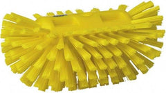 Vikan - 1-1/2" Bristle Length, Polyester Utility Scrub Brush - 5-1/2" Wide Head, 8" OAL, European Threaded Handle, Yellow, Polypropylene Block - A1 Tooling