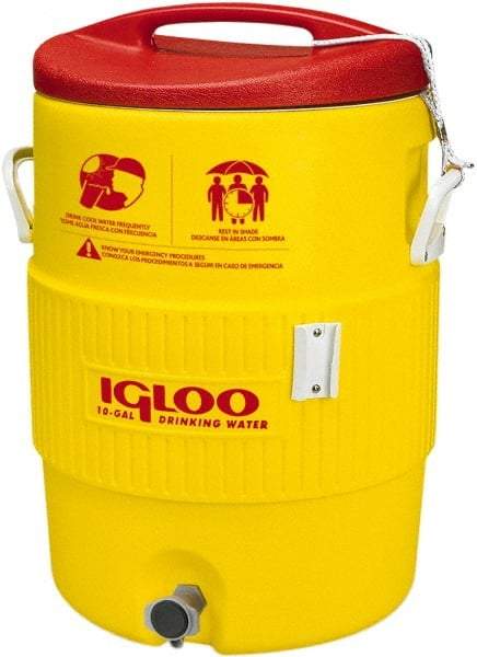 Igloo - 10 Gal Beverage Cooler - Plastic, Yellow/Red - A1 Tooling