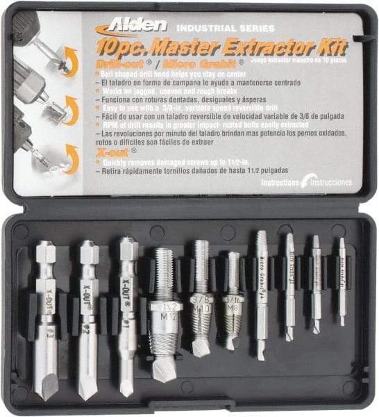 Alden - 10 Piece Screw Extractor/Drill Set - #4 to 1/2 Size Range - A1 Tooling