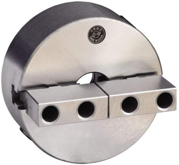 Gibraltar - 2 Jaws, 10" Diam, Self Centering Manual Lathe Chuck - Plain Back Mount Spindle, Reversible, 3.1496" Through Hole Diam, 0.0024" Axial Runout, 0.0022" Radial Runout, Cast Iron - A1 Tooling