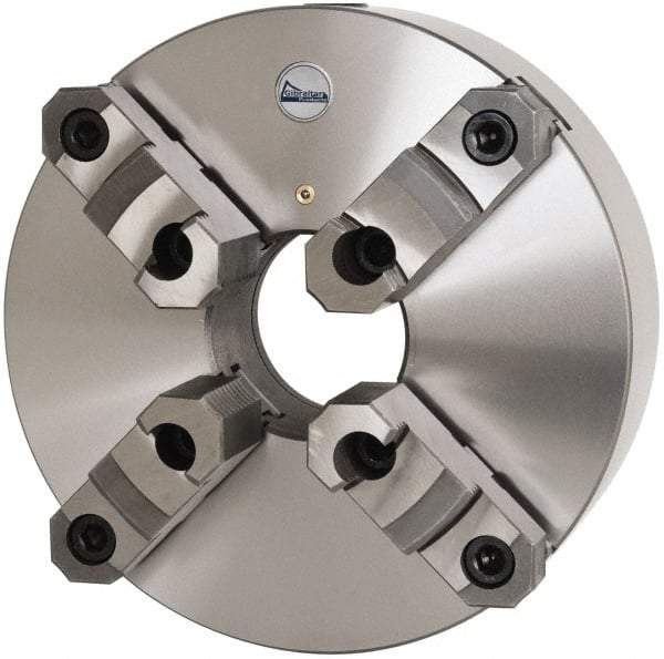 Gibraltar - 4 Jaws, 12" Diam, Self Centering Manual Lathe Chuck - Plain Back Mount Spindle, Reversible, 3-15/16" Through Hole Diam, 0.0024" Axial Runout, 0.0024" Radial Runout, Cast Iron - A1 Tooling