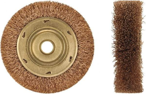 Ampco - 3" OD, 1/2" Arbor Hole, Crimped Phosphorus Bronze Alloy Wheel Brush - 3/8" Face Width, 1-1/16" Trim Length, 0.014" Filament Diam, 20,000 RPM - A1 Tooling