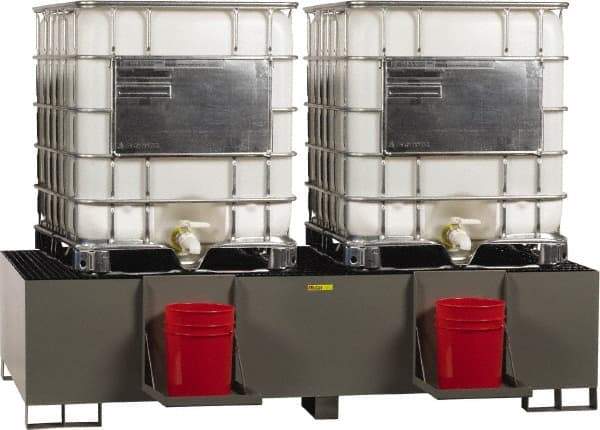 Little Giant - 400 Gallon Steel IBC Sump - 99 Inch Long x 51 Inch Wide x 23 Inch High, 2 Totes, 10,000 Lbs. Load Capacity, Include (2) Removable Pail Holder Shelves - A1 Tooling