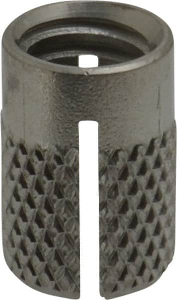 E-Z LOK - 5/16-18 UNC Grade 303 Stainless Steel Flush Press Fit Threaded Insert for Plastic - 9/16" OAL, 0.389" Insert Diam, 3/8" Hole Diam, 3/8" Drill - A1 Tooling