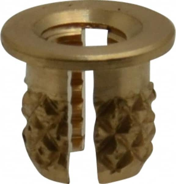 E-Z LOK - #4-40 UNC Brass Flanged Press Fit Threaded Insert for Plastic - 3/16" OAL, 0.166" Insert Diam, 5/32" Hole Diam, 5/32" Drill - A1 Tooling