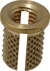 E-Z LOK - #10-32 UNF Brass Flanged Press Fit Threaded Insert for Plastic - 3/8" OAL, 0.262" Insert Diam, 1/4" Hole Diam, 1/4" Drill - A1 Tooling