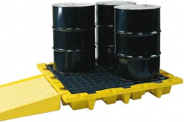 Eagle - 66 Gal Sump, 6,000 Lb Capacity, 4 Drum, Polyethylene Spill Deck or Pallet - 58-1/2" Long x 58-1/2" Wide x 13.43" High, Yellow, Liftable Fork, Drain Included, Low Profile, Vertical, 2 x 2 Drum Configuration - A1 Tooling