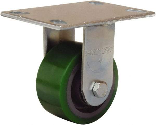 Hamilton - 4" Diam x 2" Wide x 5-5/8" OAH Top Plate Mount Rigid Caster - Polyurethane Mold onto Cast Iron Center, 750 Lb Capacity, Sealed Precision Ball Bearing, 4-1/2 x 6-1/4" Plate - A1 Tooling