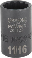 Armstrong - 11/16", 1/2" Drive, Standard Hand Socket - 12 Points, 1-29/64" OAL, Black Finish - A1 Tooling