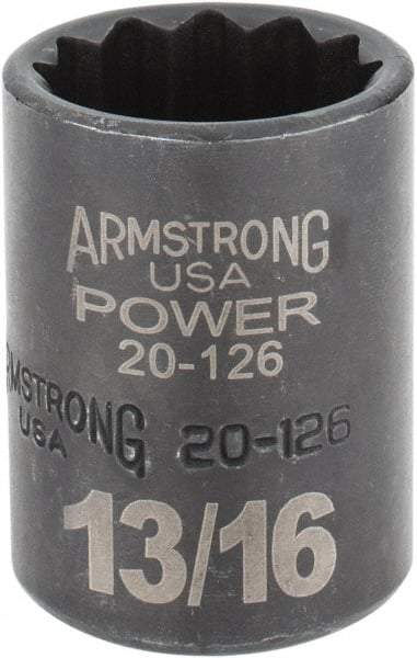 Armstrong - 13/16", 1/2" Drive, Standard Hand Socket - 12 Points, 1-29/64" OAL, Black Finish - A1 Tooling