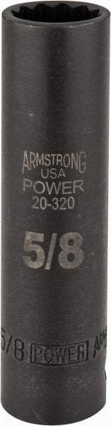 Armstrong - 5/8", 1/2" Drive, Deep Hand Socket - 12 Points, 3-13/64" OAL, Black Finish - A1 Tooling