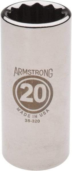 Armstrong - 3/8" Drive, Deep Hand Socket - 12 Points, 2-13/16" OAL, Chrome Finish - A1 Tooling