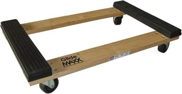 PRO-SOURCE - 1,000 Lb Capacity Hardwood/Rubber Open Rubber Capped Raised Ends Dolly - 30" Long x 18" Wide, 3" Wheels - A1 Tooling