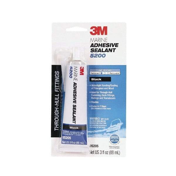 3M - 3 oz Tube Black Polyurethane Marine Adhesive Sealant - 190°F Max Operating Temp, 48 hr Tack Free Dry Time - A1 Tooling