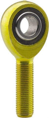 Made in USA - 1/4" ID, 3/4" Max OD, 2,168 Lb Max Static Cap, Plain Male Spherical Rod End - 1/4-28 LH, 1" Shank Length, Carbon Steel with Plastic Raceway - A1 Tooling