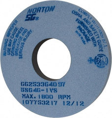 Norton - 14" Diam x 5" Hole x 1-1/2" Thick, I Hardness, 46 Grit Surface Grinding Wheel - Ceramic, Type 1, Coarse Grade, 1,800 Max RPM, Vitrified Bond, No Recess - A1 Tooling