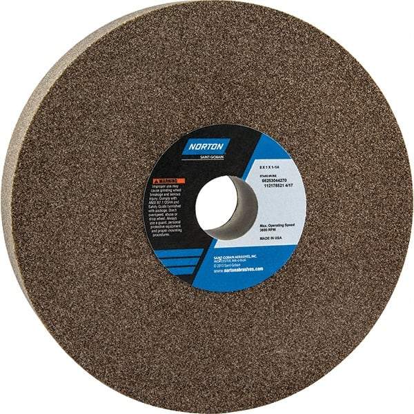 Norton - 8" Diam x 1-1/4" Hole x 1" Thick, M Hardness, 60 Grit Surface Grinding Wheel - Aluminum Oxide, Type 1, Medium Grade, 3,600 Max RPM - A1 Tooling