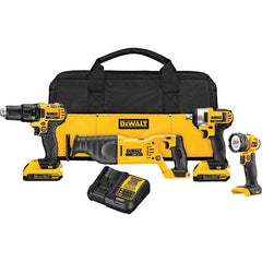 DeWALT - 20 Volt Cordless Tool Combination Kit - Includes 1/2" Drill/Driver, 1/2" Impact Wrench, Reciprocating Saw & Handheld Light, Lithium-Ion Battery Included - A1 Tooling