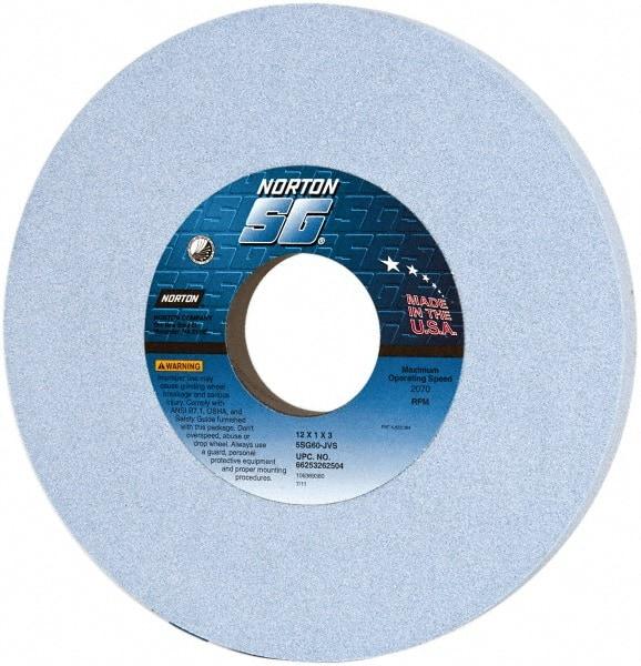 Norton - 12" Diam x 3" Hole x 1" Thick, J Hardness, 60 Grit Surface Grinding Wheel - Ceramic, Type 1, Medium Grade, 2,070 Max RPM, Vitrified Bond, No Recess - A1 Tooling