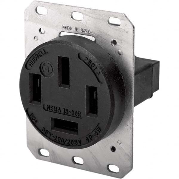 Hubbell Wiring Device-Kellems - 120/208 VAC 60A NEMA 18-60R Industrial Grade Black Straight Blade Single Receptacle - A1 Tooling