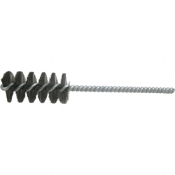 Brush Research Mfg. - 3/4" Diam Helical Steel Tube Brush - Single Spiral, 0.008" Filament Diam, 1-1/2" Brush Length, 5" OAL, 0.22" Diam Galvanized Steel Shank - A1 Tooling