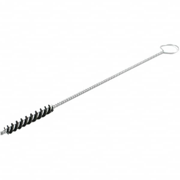 Brush Research Mfg. - 1/2" Diam Helical Nylon Tube Brush - Single Spiral, 0.012" Filament Diam, 2" Brush Length, 18" OAL, 0.219" Diam Galvanized Steel Shank - A1 Tooling