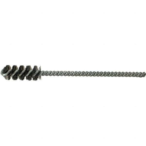 Brush Research Mfg. - 5/8" Diam Helical Steel Tube Brush - Single Spiral, 0.006" Filament Diam, 1-1/2" Brush Length, 6" OAL, 0.22" Diam Galvanized Steel Shank - A1 Tooling