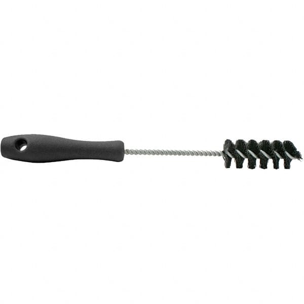 Brush Research Mfg. - 0.45" Diam Helical Nylon Tube Brush - Single Spiral, 0.005" Filament Diam, 2-1/2" Brush Length, 10-1/2" OAL, 0.168" Diam Plastic Handle Shank - A1 Tooling