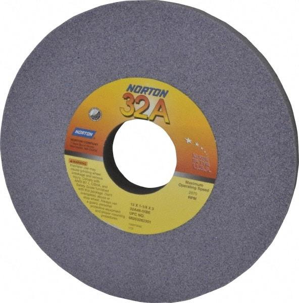 Norton - 12" Diam x 3" Hole x 1-1/4" Thick, I Hardness, 46 Grit Surface Grinding Wheel - Aluminum Oxide, Type 1, Coarse Grade, 2,070 Max RPM, Vitrified Bond, No Recess - A1 Tooling