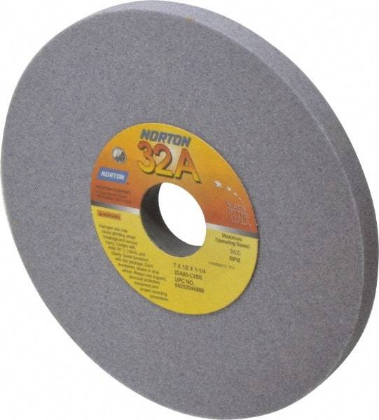 Norton - 7" Diam x 1-1/4" Hole x 1/2" Thick, L Hardness, 60 Grit Surface Grinding Wheel - Aluminum Oxide, Type 1, Medium Grade, 3,600 Max RPM, Vitrified Bond, No Recess - A1 Tooling