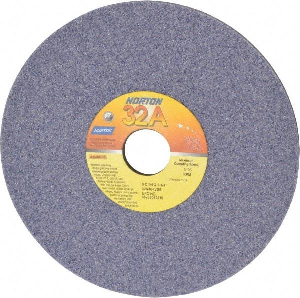 Norton - 8" Diam x 1-1/4" Hole x 1/4" Thick, I Hardness, 46 Grit Surface Grinding Wheel - Aluminum Oxide, Type 1, Coarse Grade, 3,105 Max RPM, Vitrified Bond, No Recess - A1 Tooling