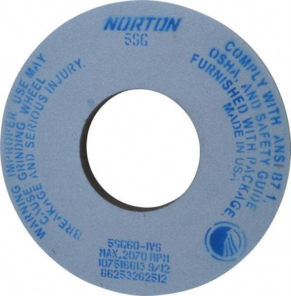 Norton - 12" Diam x 5" Hole x 1" Thick, J Hardness, 60 Grit Surface Grinding Wheel - Ceramic, Type 1, Medium Grade, 2,070 Max RPM, Vitrified Bond, No Recess - A1 Tooling