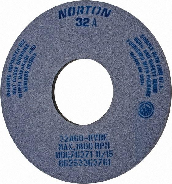 Norton - 14" Diam x 5" Hole x 1/2" Thick, K Hardness, 60 Grit Surface Grinding Wheel - Aluminum Oxide, Type 1, Medium Grade, 1,800 Max RPM, Vitrified Bond, No Recess - A1 Tooling