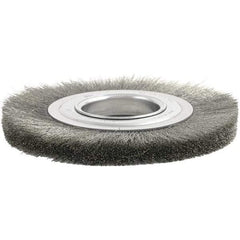 Brush Research Mfg. - 4" OD, 1/2 & 5/8" Arbor Hole, Crimped Stainless Steel Wheel Brush - 3/8" Face Width, 7/8" Trim Length, 6,000 RPM - A1 Tooling