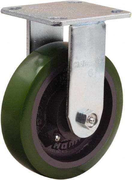 Hamilton - 6" Diam x 1-1/2" Wide x 7-1/2" OAH Top Plate Mount Rigid Caster - Polyurethane Mold onto Cast Iron Center, 550 Lb Capacity, Straight Roller Bearing, 4 x 4-1/2" Plate - A1 Tooling