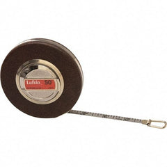 Lufkin - 50' x 3/8" White Steel Blade Tape Measure - 1/10 & 1/100" Graduation, Inch Graduation Style, Brown Vinyl Clad Steel Case - A1 Tooling