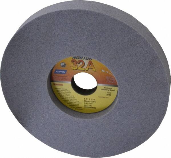 Norton - 8" Diam x 1-1/4" Hole x 1" Thick, K Hardness, 60 Grit Surface Grinding Wheel - Aluminum Oxide, Type 5, Medium Grade, 3,600 Max RPM, Vitrified Bond, One-Side Recess - A1 Tooling