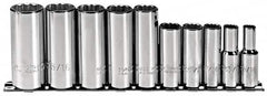 Proto - 10 Piece 3/8" Drive Deep Well Socket Set - 12 Points, 5/16" to 7/8" Range, Inch Measurement Standard - A1 Tooling