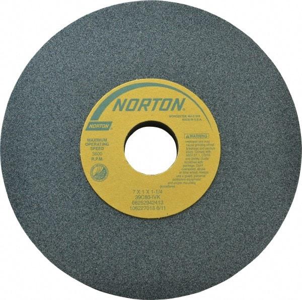 Norton - 7" Diam x 1-1/4" Hole x 1" Thick, I Hardness, 80 Grit Surface Grinding Wheel - Silicon Carbide, Type 1, Medium Grade, 3,600 Max RPM, Vitrified Bond, No Recess - A1 Tooling