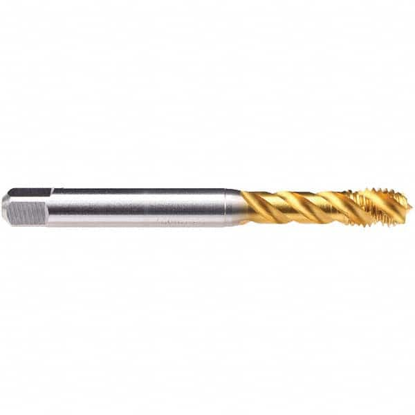 Spiral Flute Tap: M6 x 1.00, Metric, 2-3 P, 6HX Class of Fit, Powdered Metal & High Speed Steel, TiN Finish Right Hand Flute, Right Hand Thread, D5