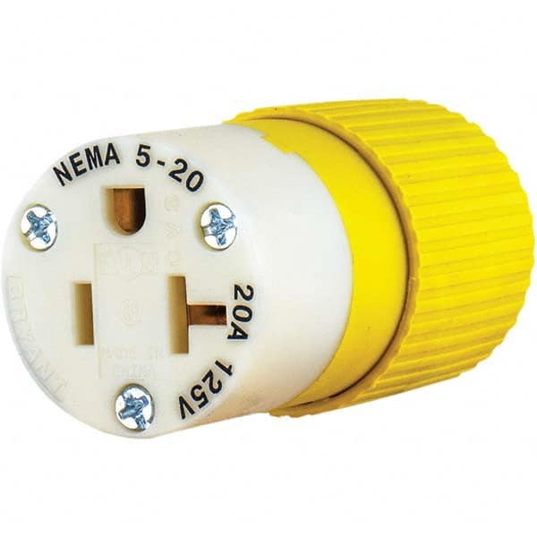 Straight Blade Connector: Industrial, 5-20R, 125VAC, Yellow Self-Grounded, 20A, Nylon Body, 2 Poles, 3 Wires