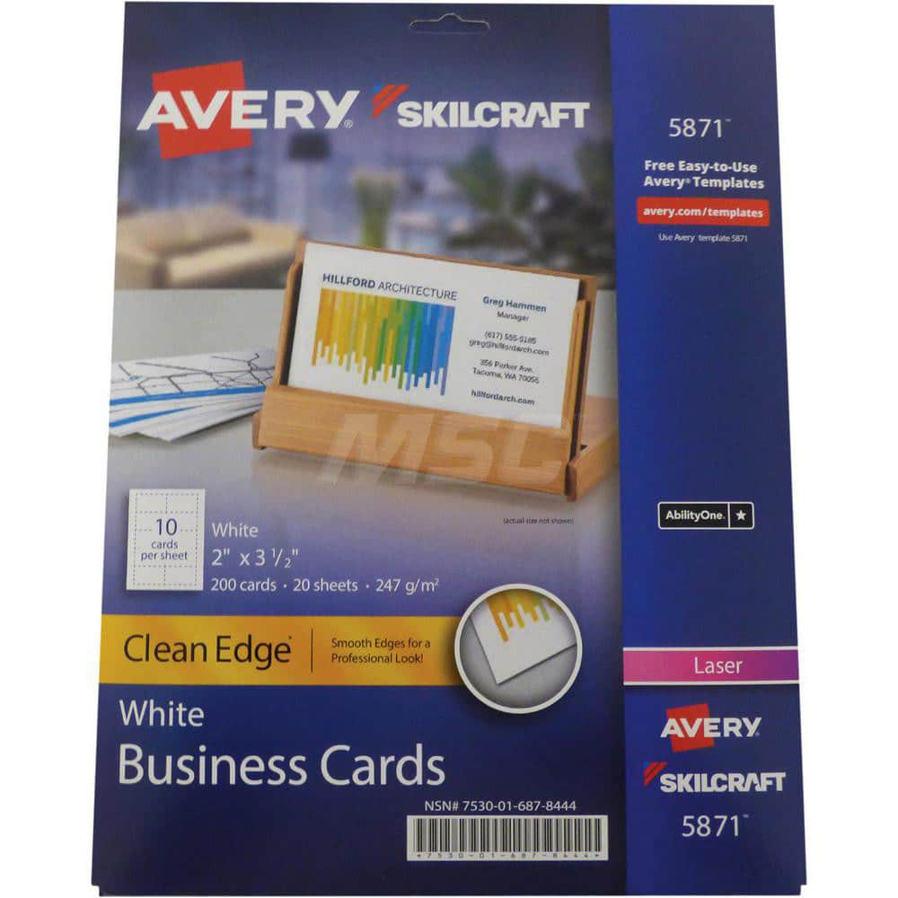 Business Cards: 3-1/2″, White Use with Printer