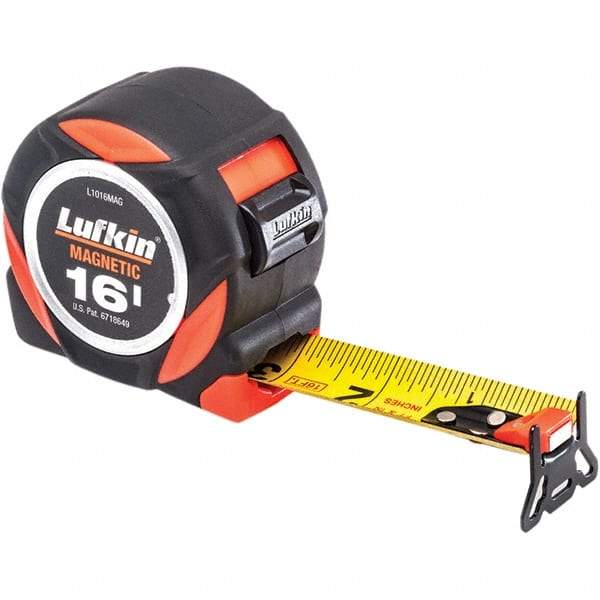 Lufkin - 16' x 1-3/16" Yellow Steel Blade Tape Measure - 1/16" Graduation, Inch Graduation Style, Black ABS Plastic Case - A1 Tooling