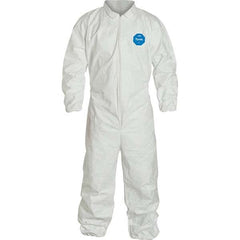 Disposable Coveralls: Size Large, 1.2 oz, Tyvek, Zipper Closure White, Serged Seam, Elastic Cuff, Elastic Ankle, ISO Non-Cleanroom Class