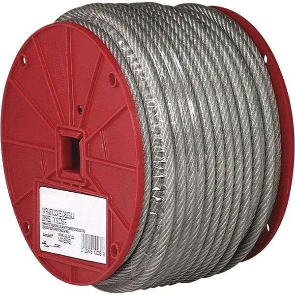 Campbell - 250' Long, 1/8" x 3/32" Diam, Cable - 184 Lb Breaking Strength, 7 x 7, Vinyl Coating - A1 Tooling