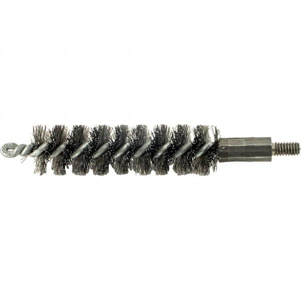 Brush Research Mfg. - 3/8" Diam Helical Steel Tube Brush - Single Spiral, 0.006" Filament Diam, 2" Brush Length, 2-9/16" OAL, 0.14" Diam Galvanized Steel Shank - A1 Tooling